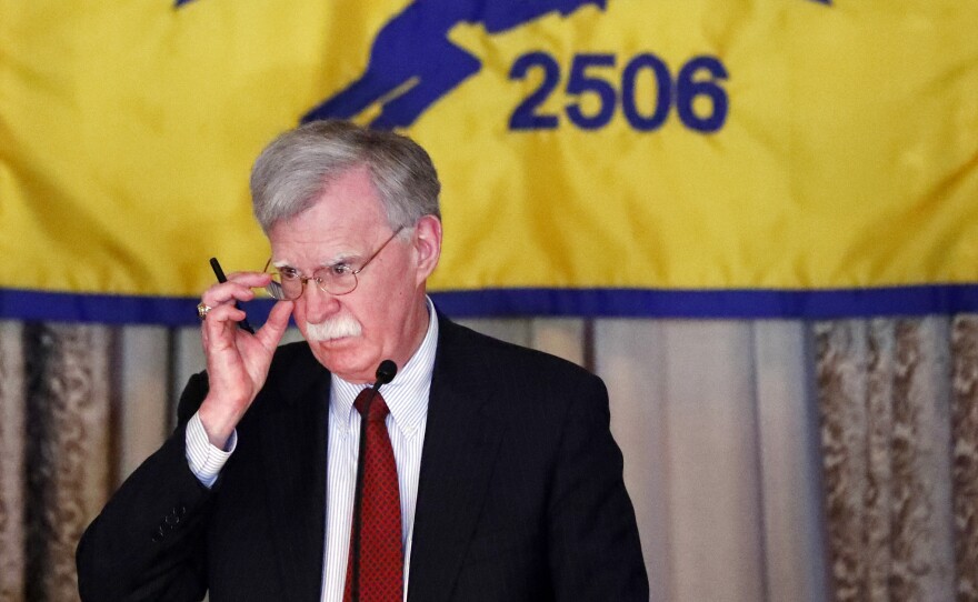 National security adviser John Bolton discusses new administration policy regarding Cuba, Venezuela and Nicaragua on Wednesday in Florida.