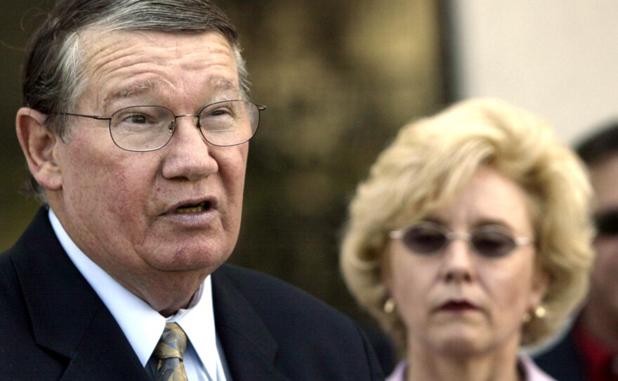 Former Rep. Randy "Duke" Cunningham, seen here with his wife, Nancy, in 2005, has finished serving a seven-year sentence for bribery and tax evasion.