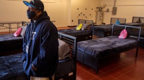 Quarlo "Q" McSwain a case manger and supervisor for the Alpha Project at the opening of a new 44-bed shelter for homeless people suffering with mental illness and addiction, San Diego December 15, 2021. 