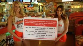 Sign inside of San Diego Hooters restaurants. Credit: @stephenpuetz (Stephen Puetz)/Twitter. 