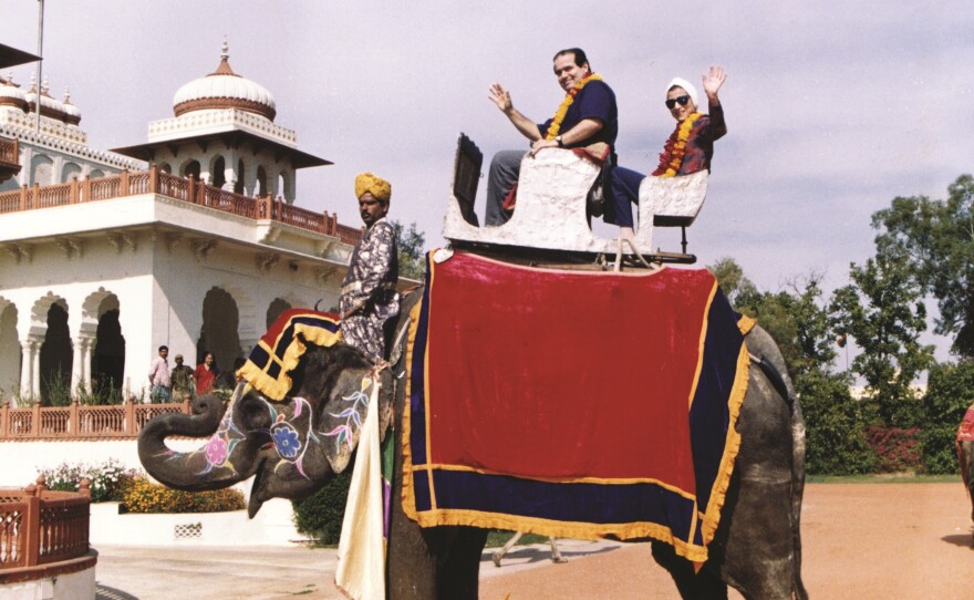 Ginsburg and Justice Antonin Scalia ride an elephant in India in 1994.