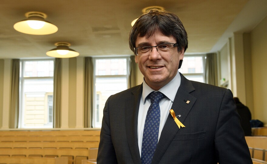 Deposed leader of Catalonia's pro-independence party Carles Puigdemont photographed ahead of his lecture at the University of Helsinki, Finland on Friday. His lawyer said he was detained over the weekend after crossing into Germany.