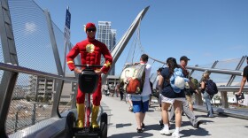 A Comic-Con attendee rides a Segway in downtown San Diego, July 2011.
