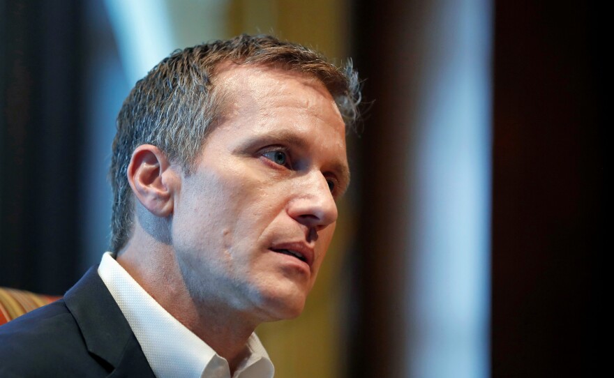 Missouri Gov. Eric Greitens is seen earlier this month discussing a 2015 extramarital affair. He faces a felony charge of invasion of privacy related to the affair and another of computer tampering.