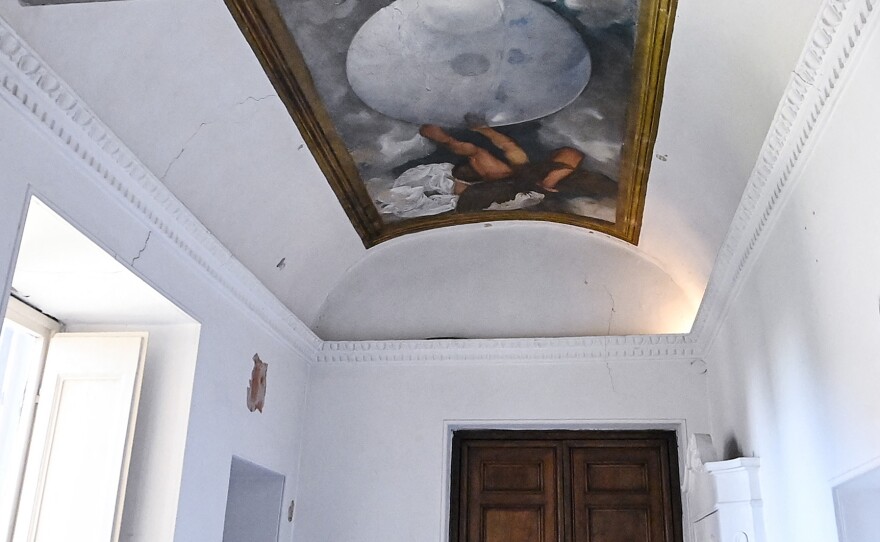 "Jupiter, Neptune and Pluto," the only known ceiling painting by the Italian master Caravaggio, is shown inside the The Villa Aurora in Rome.