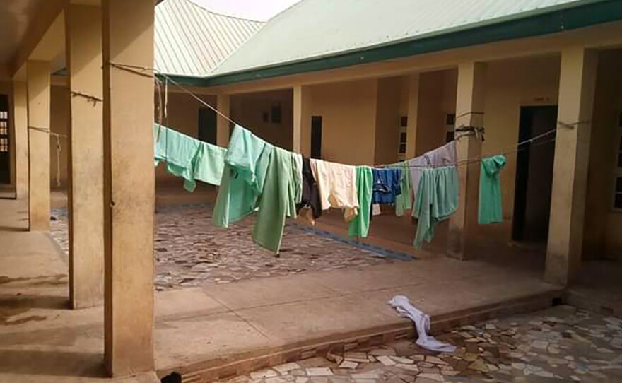 School uniforms hang in the deserted dormitory of the Government Girls Science Secondary School at Jangede, Zamfara State in northwest Nigeria, where more than 300 students were kidnapped by gunmen in the early hours of Feb. 26.