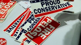 Democratic incumbents are in conservative voters' sights, as the buttons, stickers and T-shirts for sale at a Republican rally in Anaheim, Calif., earlier this month show.