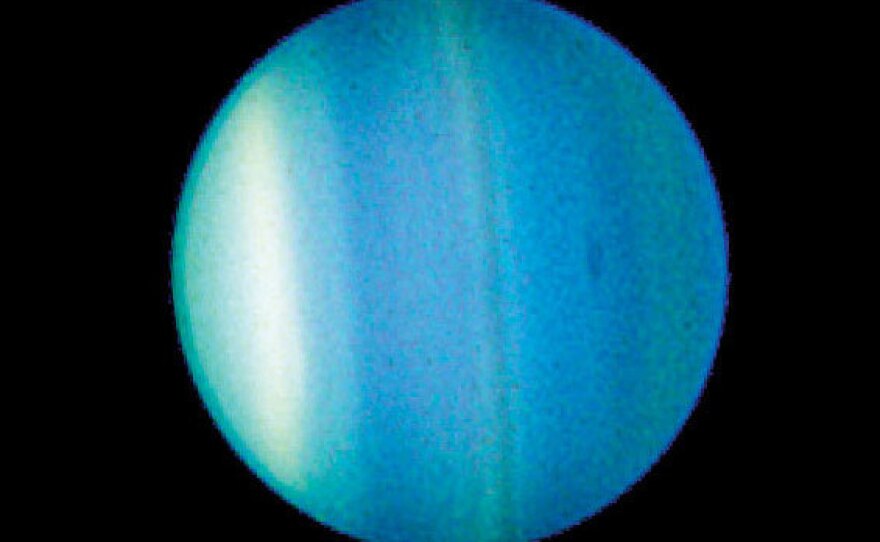 In 1986, NASA's Voyager 2 probe flew by Uranus, seen here in an image from the Hubble Space Telescope.