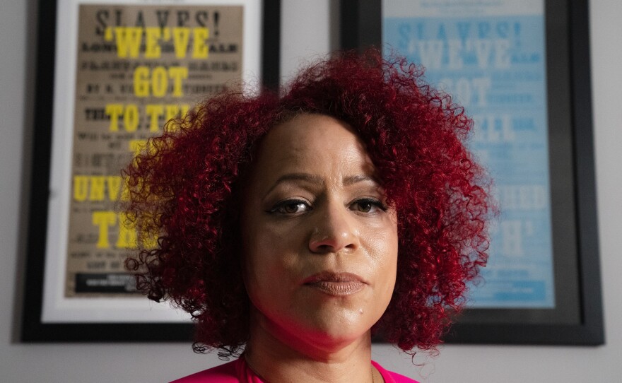 Nikole Hannah-Jones stands for a portrait at her home in Brooklyn on July 6, 2021. Hannah-Jones says she will not teach at the University of North Carolina at Chapel Hill following an extended fight over tenure.