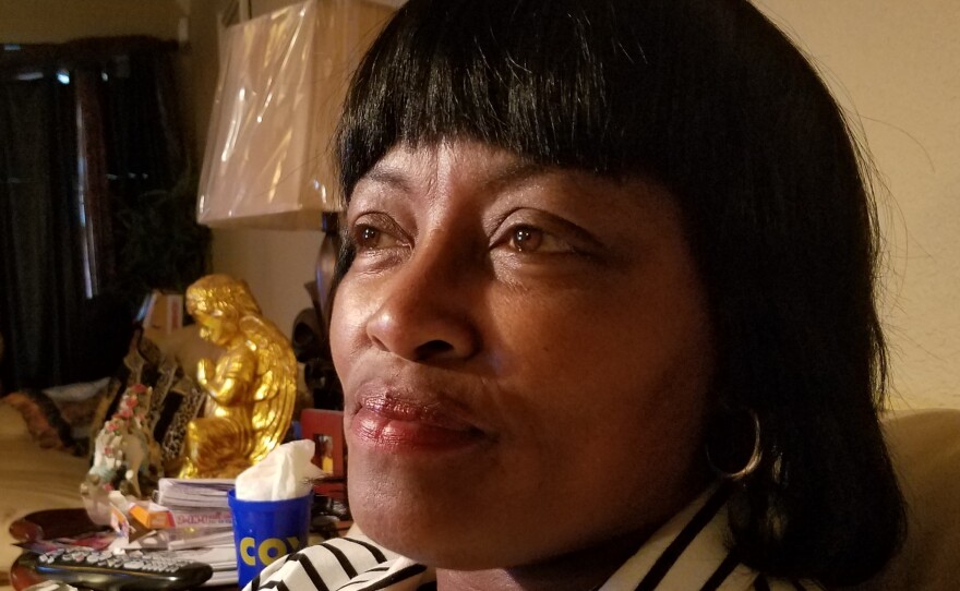 Barbara Mills, mother of Brittney Mills, in her living room in Baton Rouge, La.