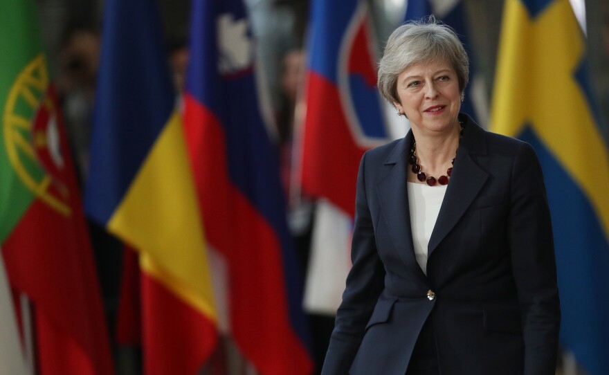 British Prime Minister Theresa May arrives to meet with EU leaders on Wednesday in Brussels.