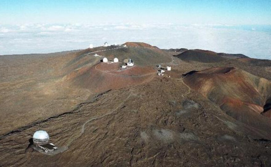An artist's rendering of the Thirty Meter Telescope atop Mauna Kea.