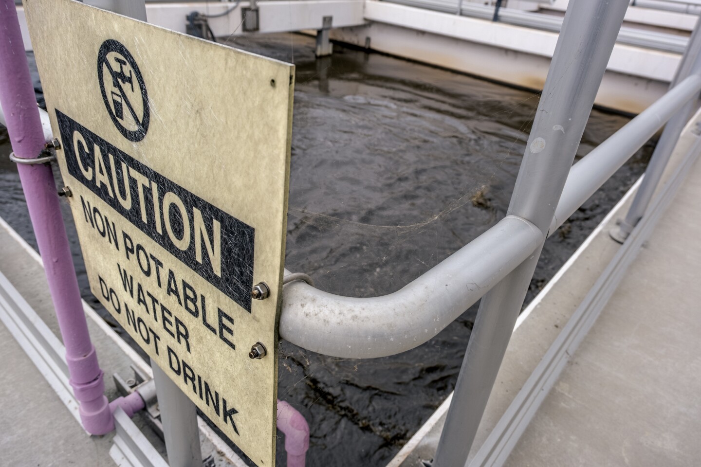 A warning sign is shown at the South Bay International Wastewater Treatment Plant on August 29, 2024.