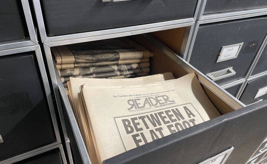 In the storage room at the San Diego Reader's office, an open drawer reveals a 1989 issue. The alt-weekly is ending its print run after 52 years.