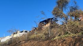 A burnt mobile home at the Cochis Fire in Lakeside, Sept. 8, 2025.