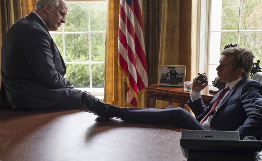 Dick Cheney (Christian Bale) and George W. Bush (Sam Rockwell) take over the Oval office in "Vice."