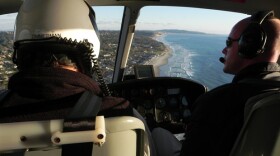 Aerial shot from the inside of a helicopter during the filming of "San Diego Above And Beyond."