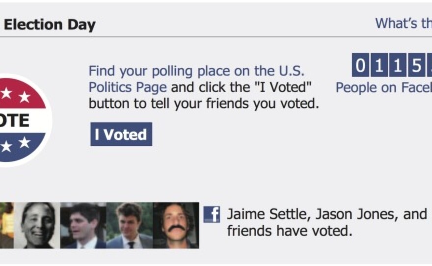 An example of the Facebook message shown on Election Day in 2010.