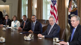 President Obama meets with congressional leaders in the Cabinet Room on July 7.