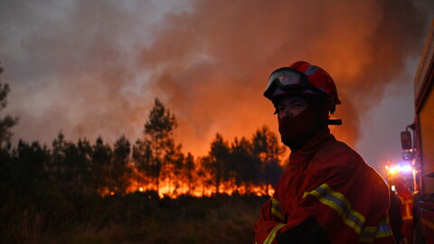 Firefighters battle a blaze outside Lanton, during wildfires in southwestern France, Tuesday, July 28, 2026.