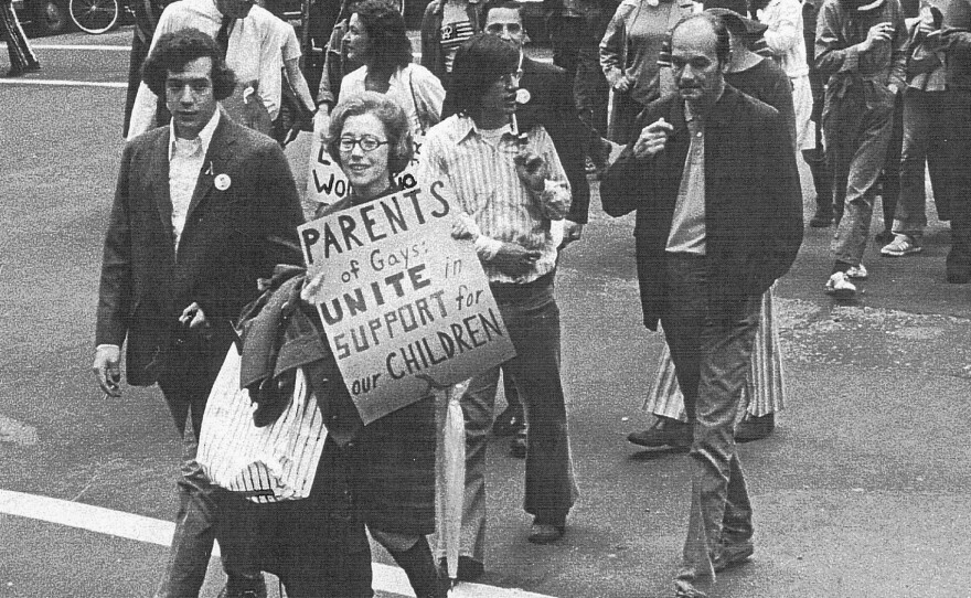 <a href="https://www.npr.org/2013/01/12/169223070/remembering-pflag-founder-and-mother">Jeanne Manford</a> marching in support of her son 50 years ago, at the Christopher Street Liberation Day Parade in 1972.