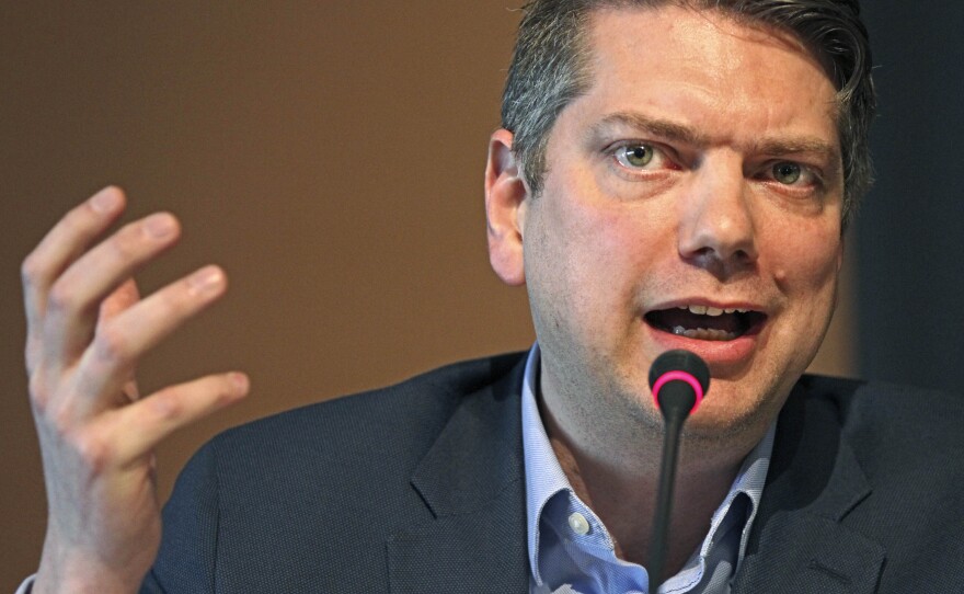 Nick Begich, a Republican seeking the sole U.S. House seat in Alaska, speaks during a forum for candidates, on May 12, 2022, in Anchorage, Alaska.