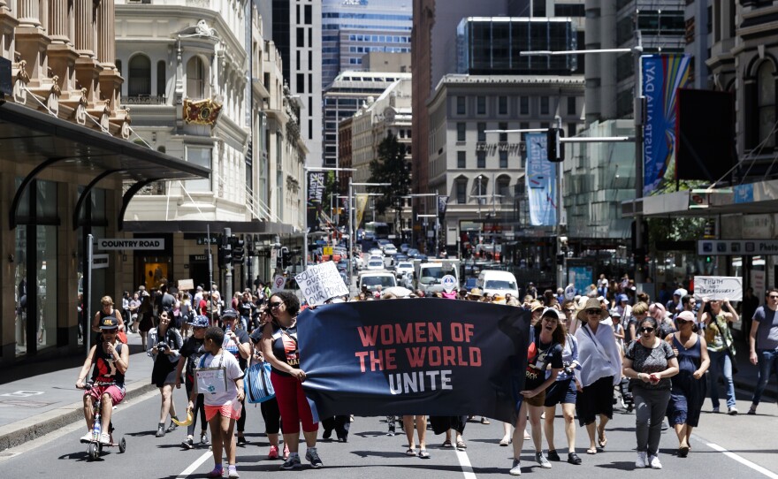 Protesters demonstrate against new U.S. President Donald Trump in Sydney, Australia.