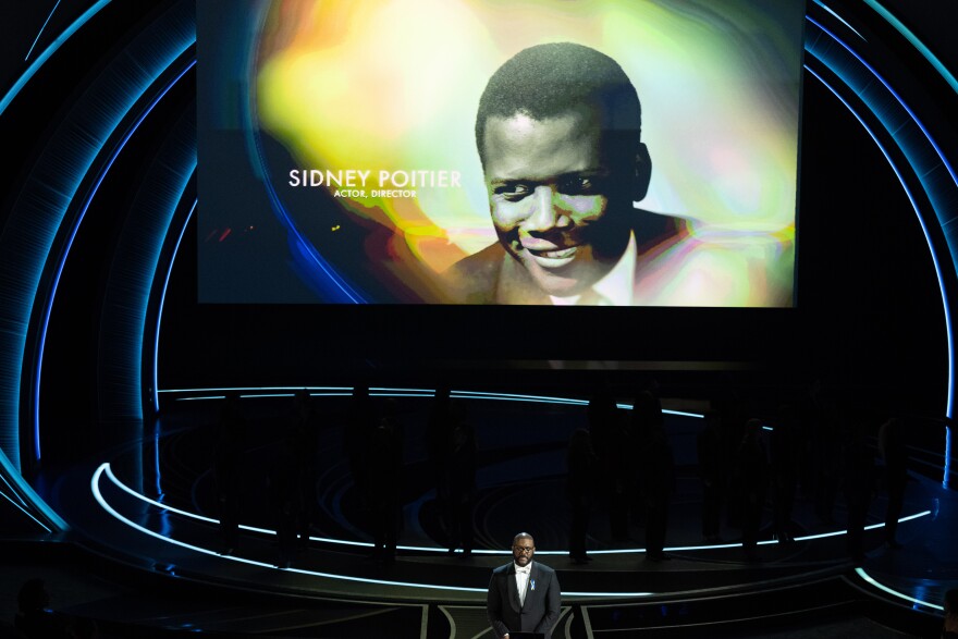 Tyler Perry paying tribute to the late Sidney Poitier during the live ABC telecast of the 94th Oscars® at the Dolby Theatre at Ovation Hollywood in Los Angeles, CA, on Sunday, March 27, 2022.