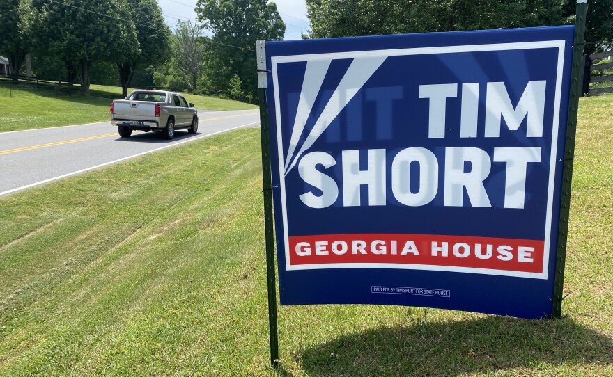 A campaign sign for a Republican candidate in Forsyth County, Ga., plays off the Fox News logo.