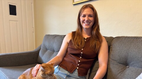 Katharine Unetic relaxes in her North Park apartment.  Oct 29, 2025