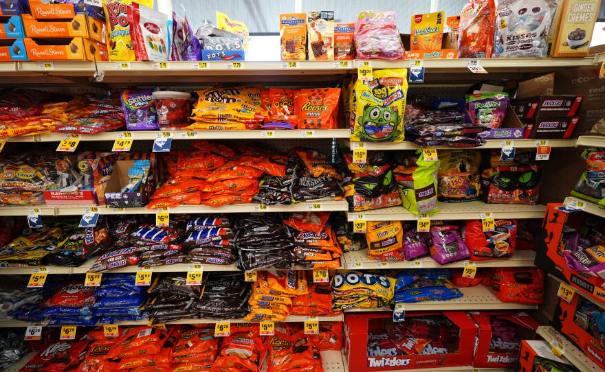 Halloween candy is displayed for sale at a Weis Markets grocery store, Thursday, Oct. 22, in Dundalk, Md.