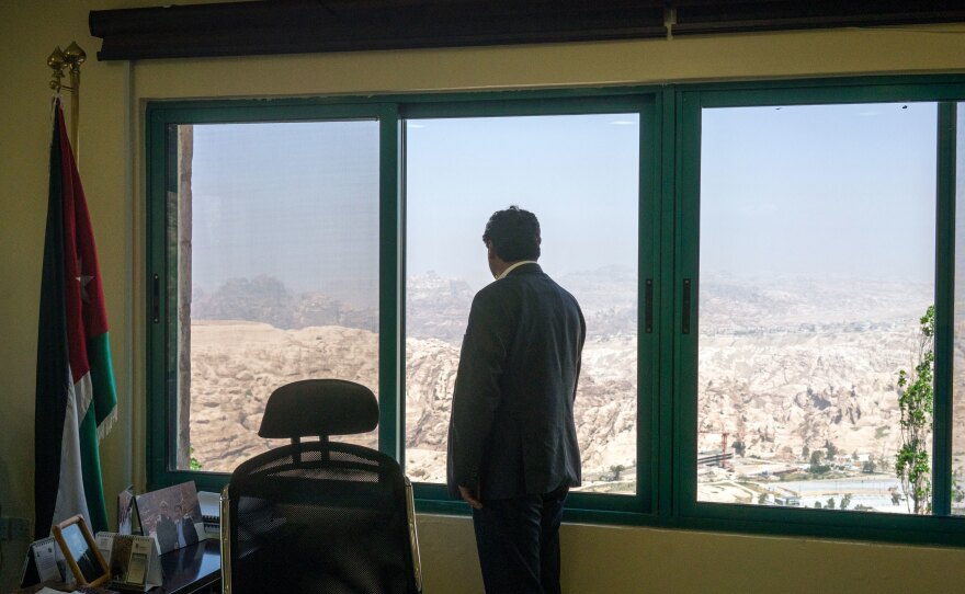 Suleiman Farajat, chief commissioner for the Petra Development and Tourism Region Authority, at his office overlooking the hills near Petra.