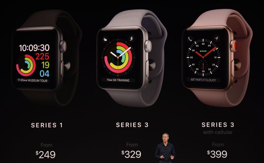 Apple Chief Operating Officer Jeff Williams describes the new version of the Apple Watch at Apple's new headquarters in Cupertino, Calif.
