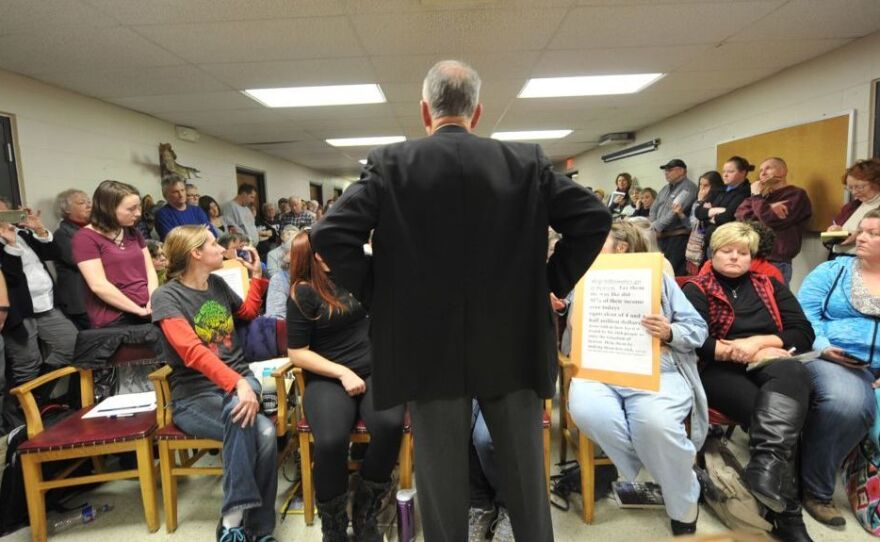 Sen. Chuck Grassley, R-Iowa, speaks during a town hall meeting at the Hancock County Courthouse on Tuesday in Garner, Iowa.
