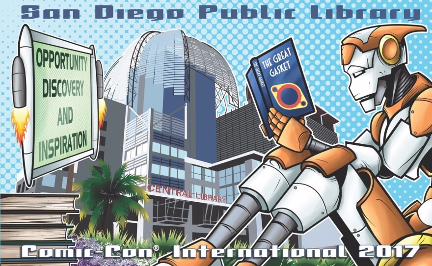 Bob McKeone's Comic-Con themed library card design.