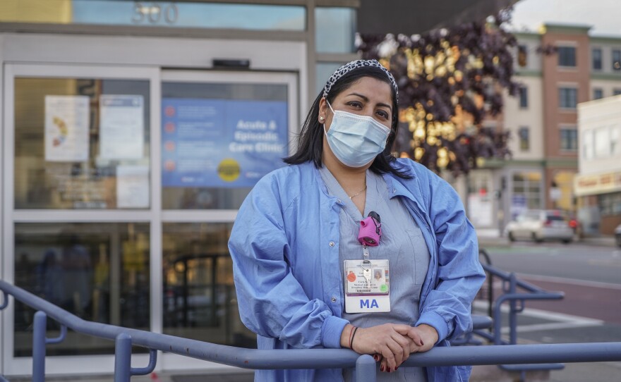 Carla Ayala, 40, is a medical assistant at Cambridge Health Alliance's<em> </em>Acute Care Center, a COVID-19 respiratory clinic in Somerville, Massachusetts. Working with suspected COVID patients scared her, she says, but "we are going to help people, sick people. I felt like I belonged there."