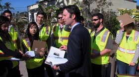 San Diego City Councilman Mark Kersey talks to a group of engineering students conducting an assessment of all of the city's sidewalks. January 10, 2014.