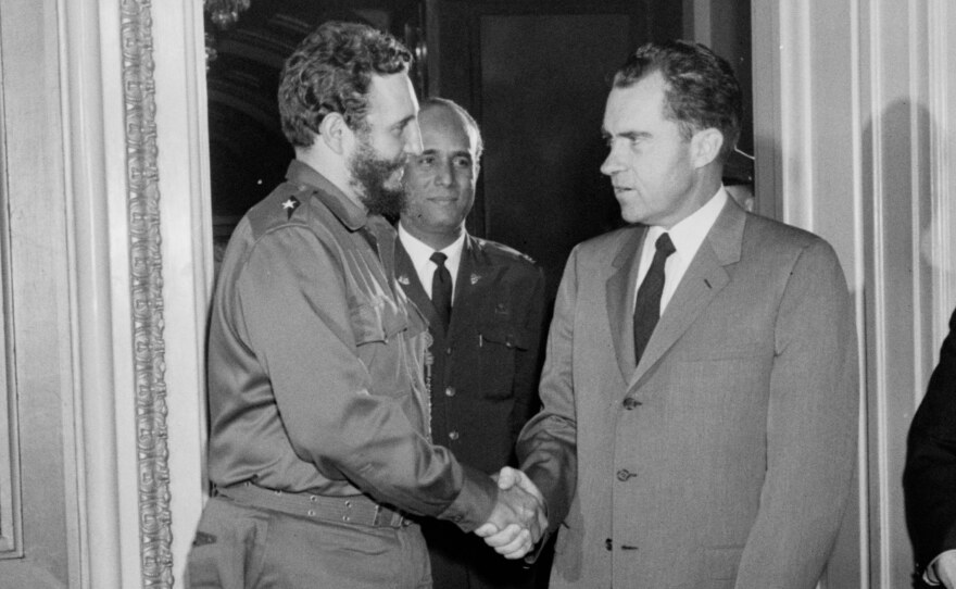 Richard Nixon, then vice president, meets with Cuba's Fidel Castro on April 19, 1959. It was the last time an American leader would meet with one of the Castros until Obama did this past weekend.