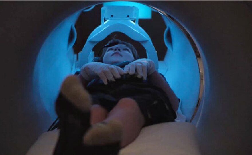 11-year-old "super memory" kid Jake Hausler in fMRI scanner at Washington University.