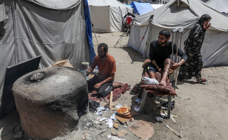 Palestinians in the Gaza Strip who fled Israeli attacks and took refuge in Rafah live in makeshift tents with limited means and under harsh conditions, as seen here on April 22.
