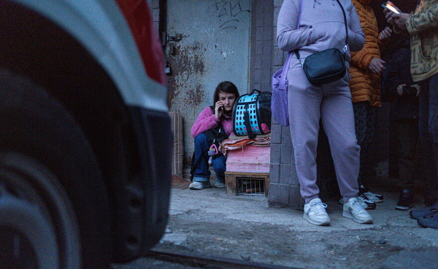 A person makes a call after a night attack on Kyiv, Ukraine on June 2.
