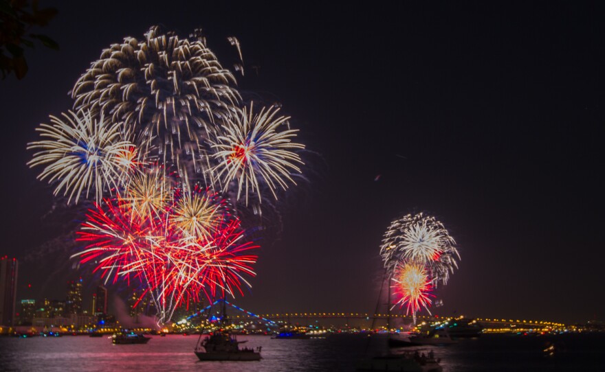 A photo shows 4th of July fireworks in downtown San Diego, July 4, 2017.