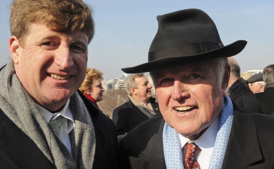 Sen. Edward Kennedy (right) stands with his son, Rep. Patrick Kennedy (D-RI), at President Obama's inauguration in January.