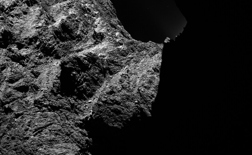 The surface of comet 67P is rugged and covered in boulders, craters and strange structures resembling sand-dunes. Landing there won't be easy.