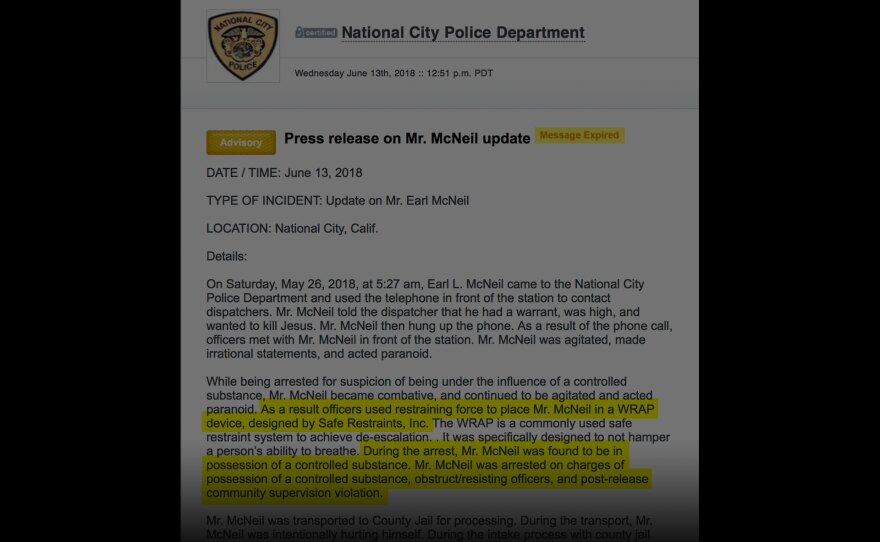 Press release on Mr. McNeil update (June 13,2018).