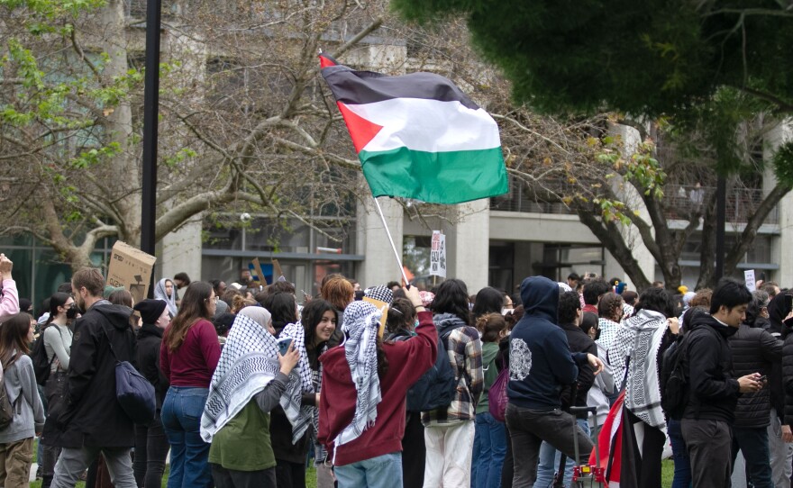 People at a protest for Gaza at UCSD in San Diego, Calif. March 6, 2024.