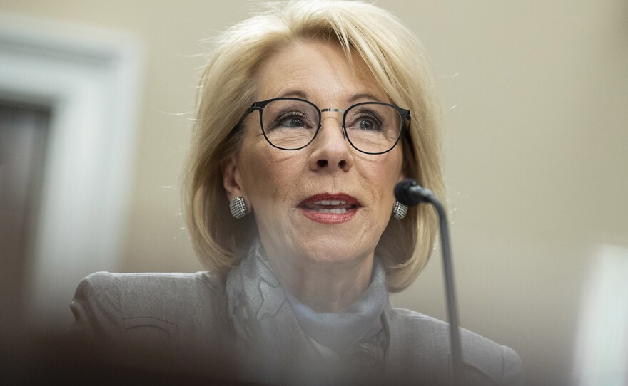 U.S. Education Secretary Betsy DeVos testifies at a Feb. 27 hearing on Capitol Hill.