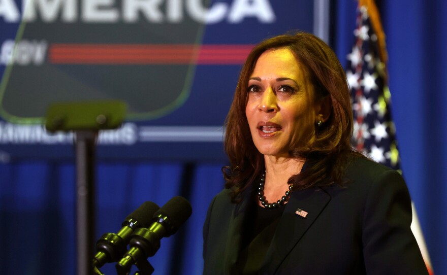 Vice President Kamala Harris speaks during an infrastructure announcement at AFL-CIO on Dec. 16, 2021.