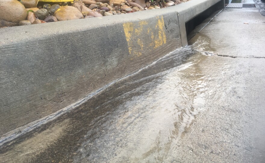 Water flows to the sewer in San Carlos, Feb. 27, 2018.