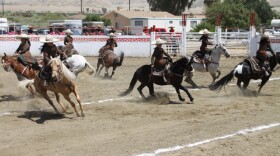 Escaramuza Charra Las Azaleas perform at a circuit competition in Coachella, California.